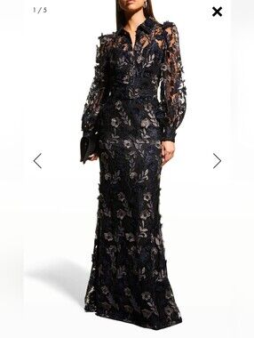Badgley Mischka | Dresses | Badgley Mischka Forest Emerald Green Velvet  Long Sleeve Gown Dress | Poshmark